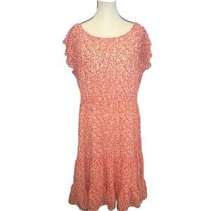 J. Crew Women’s WHITE w/ ORANGE Floral Tiered Short Sleeve Lined Midi Dress-14